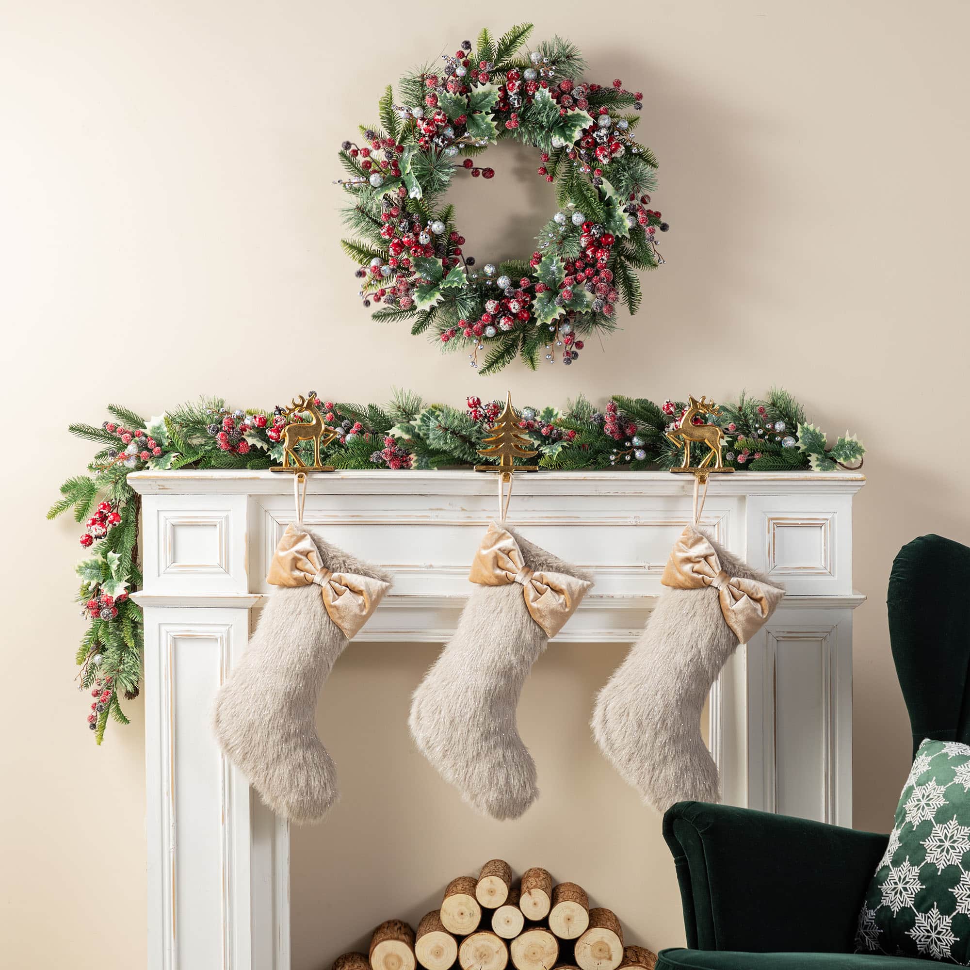 Glitzhome® 21"L Faux Fox Fur Christmas Stocking with Bow